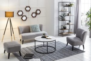 Abverkauf, runder Couchtisch mir Granitplatte und Schwaren Gestell